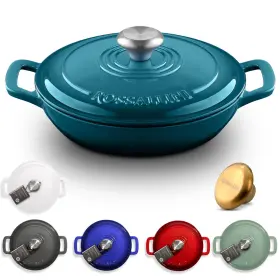 Rossallini 037203015272 Signature Enameled Cast Iron Braiser Non-stick Serving Pot With Tight Fitt Inch