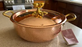 Ruffoni 3113b-24 9.5 Inch Historia Hammered Copper Chef Braiser 3.5 Quart With Lid And Acorn Knob