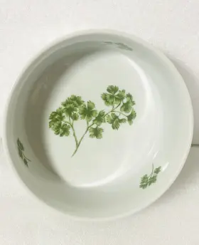 7932 Sadek Green Parsley Ceramic Cookware - Souffle Dish Oven To Table Vtg