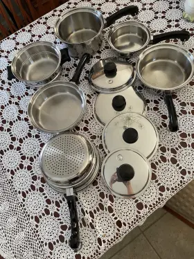 T3045 Saladmaster 10 Pc. Vintage Salad Master Stainless Steel Sauce Pans Steamer