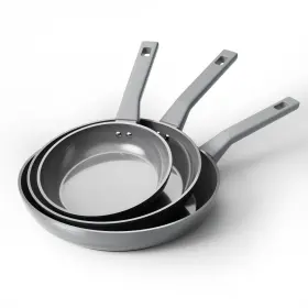 Fp-002-202630-gr-us Sanho 3pc Ceramic Frying Pan Set Nonstick 8 Inch 10 12 Diamond-titanium Coating