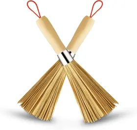 Sansheng 445023430497 2 Pack Bamboo Wok And Pot Brush Set - Cleaning Brushes For Pans Pots Handles