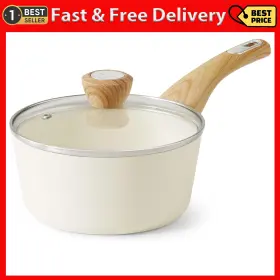 Sensarte 313022591525 Ceramic Nonstick Saucepan 1.5 Quart With Lid White Pfoa/ptfe/pfas Free