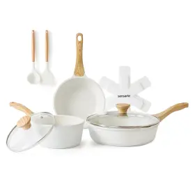 Sensarte 680358181196 Ceramic Nonstick Cookware Set 10 Pieces Induction Compatible White