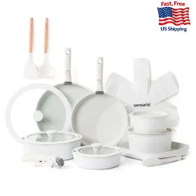 B0cjqxkvfs Sensarte 24pc Nonstick Detachable Handle Cookware Set Induction Oven Safe White