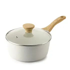 Bb1019-3736 Sensarte White Ceramic Nonstick Saucepan With Lid 2.0 Quarts Small Cooking Po
