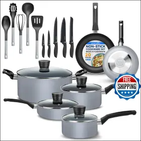 B09bp61df4 Serenelife 20-piece Non-stick Cookware Set Pots Pans Knives Utensils Gray