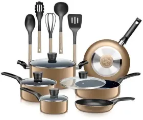Slcw15gld Serenelife 15 Piece Pots And Pans Home Non Stick Chef Kitchenware Cookware Set
