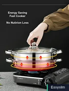 Serenita 767842251082 Steamer Pot Set 3-tier 11.2 Inch Stainless Steel Glass Lid Induction Gas Serenita 767842251082 Steamer Pot Set 3-tier 11.2 Inch Stainless Steel Glass Lid Induction Gas