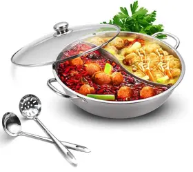 Shabu01-6 Serenita 11 In Stainless Steel Shabu Hot Pot Set Ramen Cooker With Divider