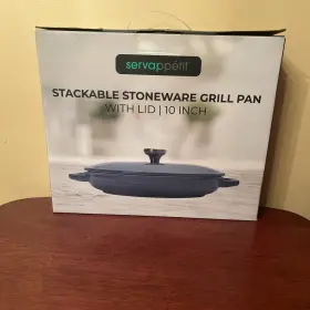 Servappetit 850040916850 Servppetit Stackable Stoneware Grill Pan With Lid Blue