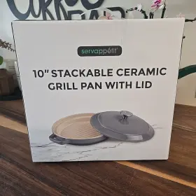 Servappetit 850044823420 Grey 10 Inch Ceramic Grill Pan With Lid High Quality New