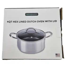 Servappetit 850052318833 New 4 Quart Hex Lined Dutch Oven With Glass Lid In Box
