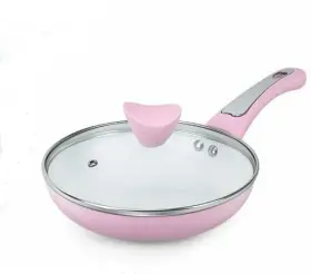 Shineuri 085081517098 8 Inch Fry Pan Pink Aluminum Non Stick Frying With Lid