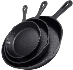 B01fsprme8 Simple Chef Cast Iron Skillet 3-pc Set - Heavy-duty Pre-seasoned Cookware