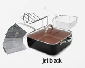 504264 Simply Ming 7.5 Quart Jumbo Pan With Fryer Basket And Free Roast Rack Black