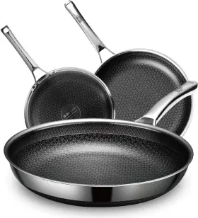 Snowclad 727458930535 Hex-surface Stainless Nonstick Pan Hybrid Clad 8/10/12 Inch Set