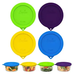 Sophico 612677837447 4 Cup Round Silicone Storage Cover Lids Replacement For Anchor Hocking And Pyrex