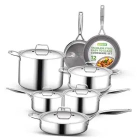 Ncssx45 Sound Around 12-piece Stainless Steel Kitchenware - Pots And Pans Set Clad