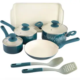 87069.10r Spice By Tia Mowry 085081102508 10-piece Healthy Non-stick Ceramic Cookware Set Teal