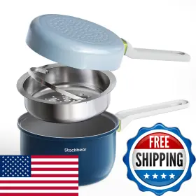 B0fhhvpyk6 Stackbear Ceramic Non Stick Cookware Set 2.5 Quart Saucepan 7 Inch Egg Omelette Pan And 18/10 Stai