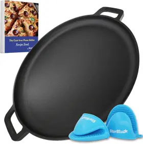 Starblue 445057677653 16 Inch Cast Iron Pizza Pan Round Griddle By With Free Silicone Handles