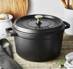 Staub 105000079775 New Black Cast Iron Deep Round Cocotte 5 Qt