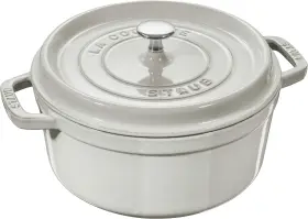 11024107 Staub Cast Iron 4- Quart Round Cocotte - White Truffle Made In France