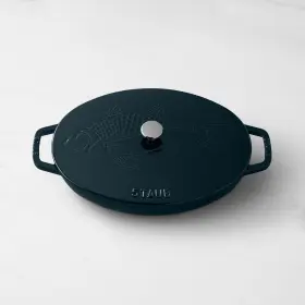 11223337 Staub Enameled Cast Iron Oval Gratin With Sea Bass Embossed Lid 2 1/4 Qt
