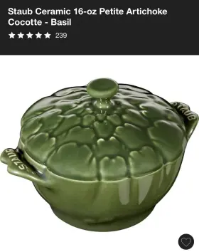 12f64 Staub Ceramic 16 Oz Petite Artichoke Cocotte Basil Green Two-piece Set With Lid