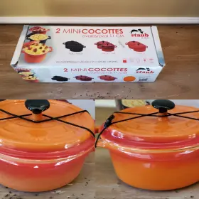 1721140 Staub Set Of 2 Mini Cocotte With Lid Oval 11 Orange Ceramic