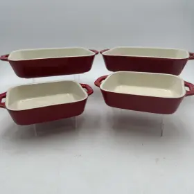 22jf61 Staub Ceramic 4 Piece Rectangular Baking Dish Set Fire Engine Red Brand New