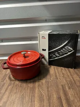 Staub 272341102485 La Cocotte 24 Cast Iron Round Dutch Oven 5 Quart Red Enamel 9 3/8 Inch France