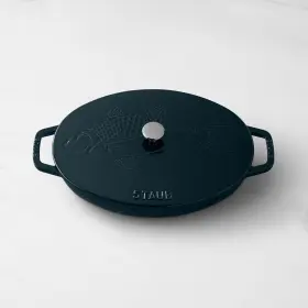 405011250 Staub New Enameled Cast Iron Oval Gratin With Sea Bass Embossed Lid 2 1/4 Qt