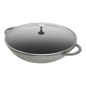 40509-336 Staub 14.5 Inch Cast Iron Wok With Glass Lid Grey 6-qt - Brand New
