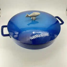 Staub 735533619374 5- Quart Bouillabaisse Gradient Sapphire Blue Htf 28cm Fish Cast Iron Vintage