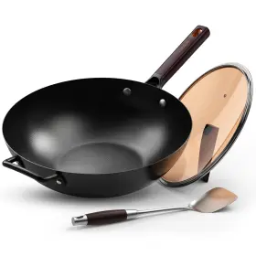 Smg103 Sumeiguan 13.5 Carbon Steel Wok Pan Pre Seasoned Flat Bottom Woks And Stir Fry Pans