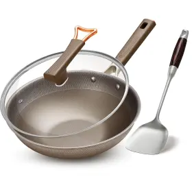 Smg109 Sumeiguan 13 Inch Titanium Wok Pan With Lid Non Stick Frying Extended Cool-touch