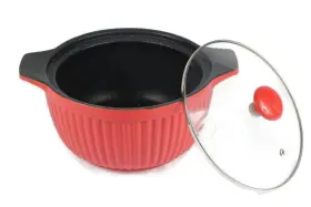 Sunbeam 085081151803 Crock Pot Red Non Electric Stick Ceramic Casserole With Lid 3 Qt