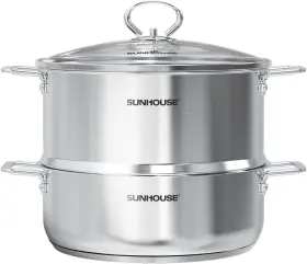 Am507-24c Sunhouse New Version 2-tier Stainless Steel Steamer Pot With Lid - Larger 5.5 Quart Ste