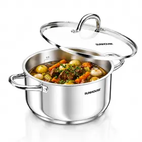 Sunhouse Shg301-26. 8 Quart Stock Pot With Lid 3ply Base Stainless Steel Cooking 8