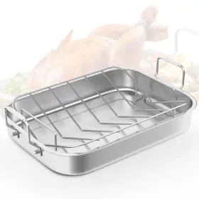 Zrp001sl-11-sv Sunvivi 15.6 Roasting Pan With V-shaped Rack Rectangular Lasagna Handle No
