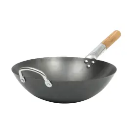 Sur La Table 085081637987 Kitchen Essentials Quick Fire Carbon Steel 13.5 Inch Flat Bottom Wok