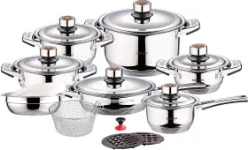 Swiss Inox 877769004248 18piece Stainless Steel Cookware Set Includes Induction Compatible Fry Pots Pans