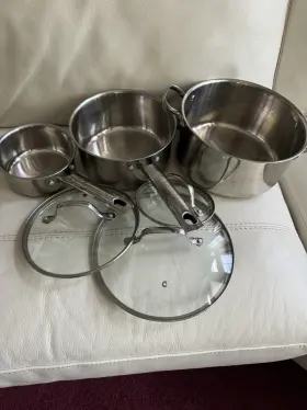 0317 T Fal T-fal Stainless Cookware. 1 3 5 Quart Set With Lids. Pre Owned. Lnc