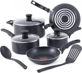 T-fal 032406064744 Essentials Non-stick Pots And Pans Cookware 10 Piece Set Black