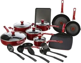 T-fal 032406065604 Everything In Kitchen Dishwasher Safe Cookware Set 20-piece Red