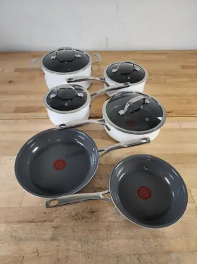1760095 T-fal 10 Piece - Excellence Ceramic Non-stick Cookware Pot And Pan Set White