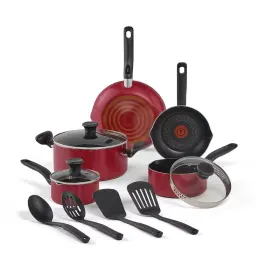 90783126 T-fal 12pc Simply Cook Nonstick Cookware Set Red Aluminum Ergonomic