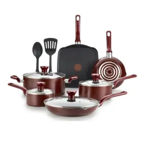 B089sc64 T-fal Easy Care 12-piece Non-stick Cookware Set Pots And Pans Red